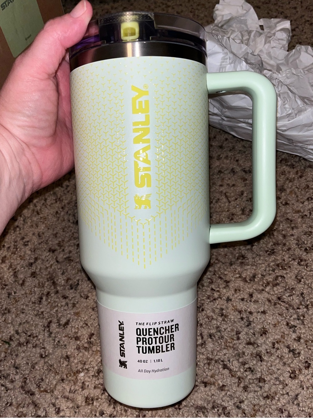Stanley Quencher ProTour Tumbler in Mint with Yellow Logo